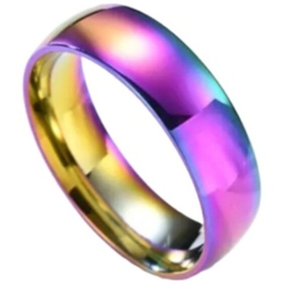 d'vine Products Jewelry - Domed Rainbow Metal Anodized Titanium Wedding Band - Unisex - Width 4MM